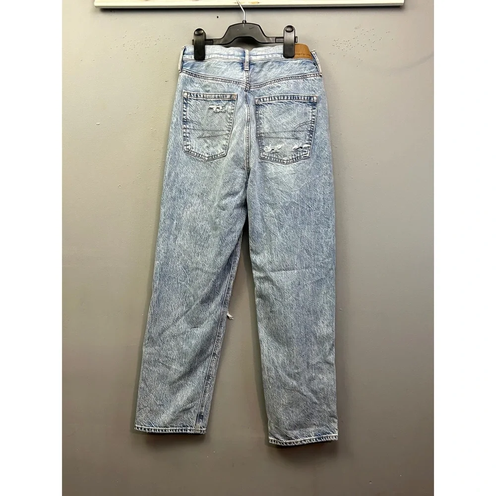 American Eagle Jeans Womens 6 Blue 90s Boyfriend Highest Rise Distressed Flannel